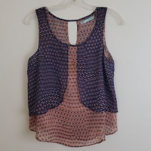 Maunces Navy & Tan Sleeveless Print Tank Top M